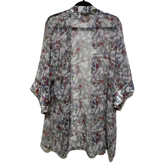 VTG Victoria's Secret Sheer Floral Robe Satin Trim Gold Label One Size - Picture 2 of 10